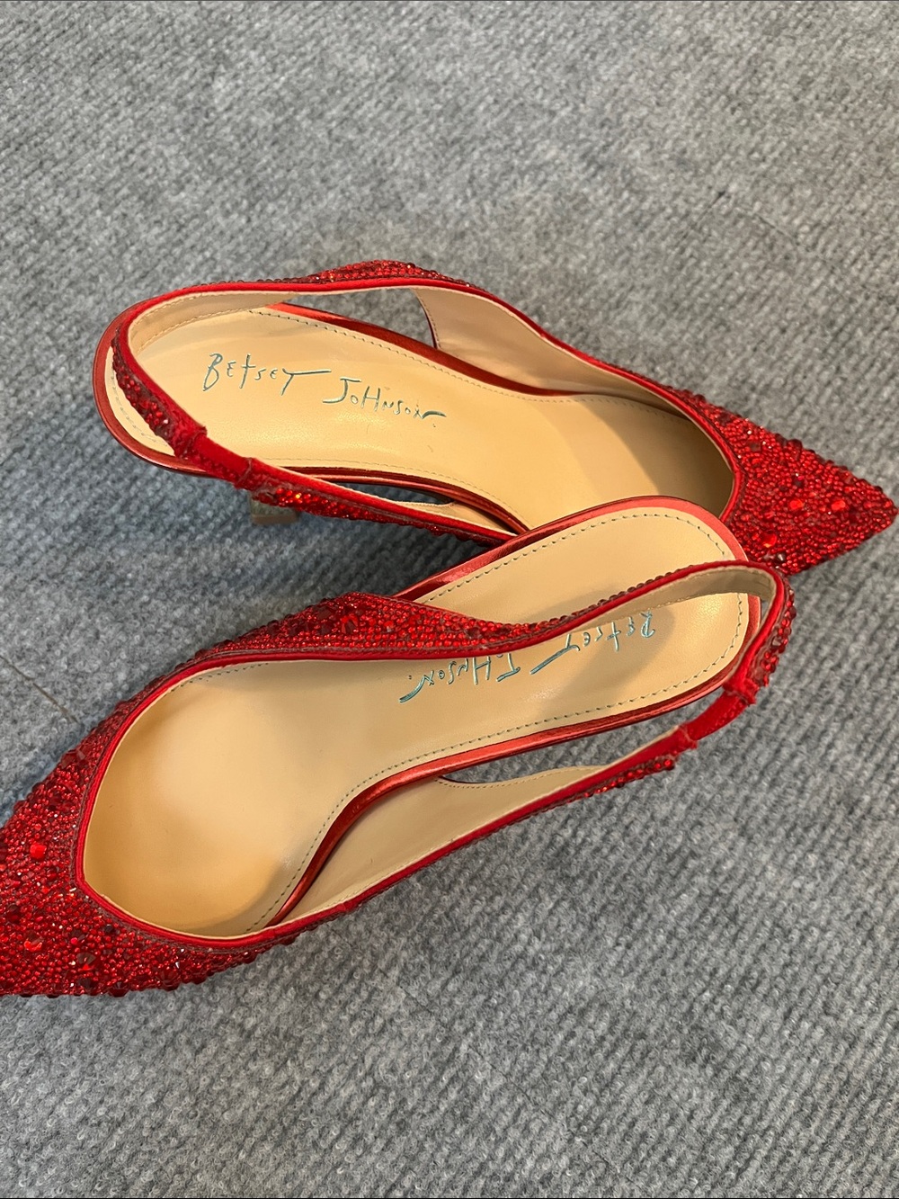 Betsey Johnson Red Crystal Embellished Pointed Slingback Heels
